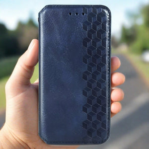 Embossed Leather Flip Cover Samsung Wallet Case For Galaxy S21 FE / Blue Embossed Flip Cover Samsung Galaxy Wallet Case Styleeo