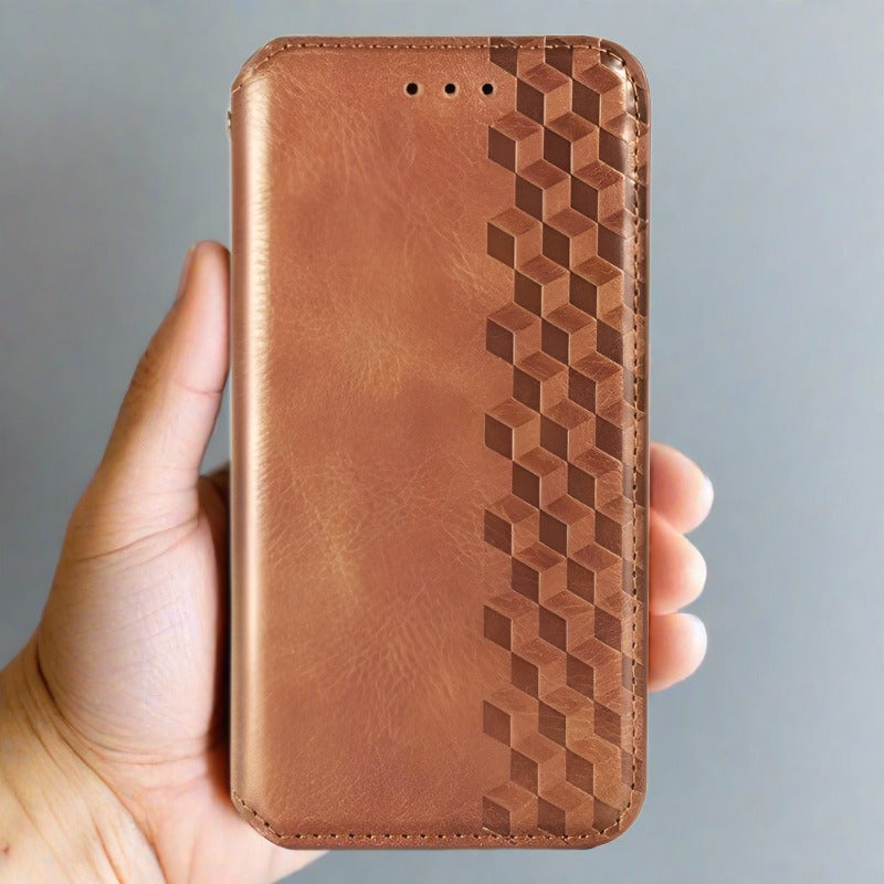 Embossed Leather Flip Cover Samsung Wallet Case For Galaxy S21 FE / Brown Embossed Flip Cover Samsung Galaxy Wallet Case Styleeo