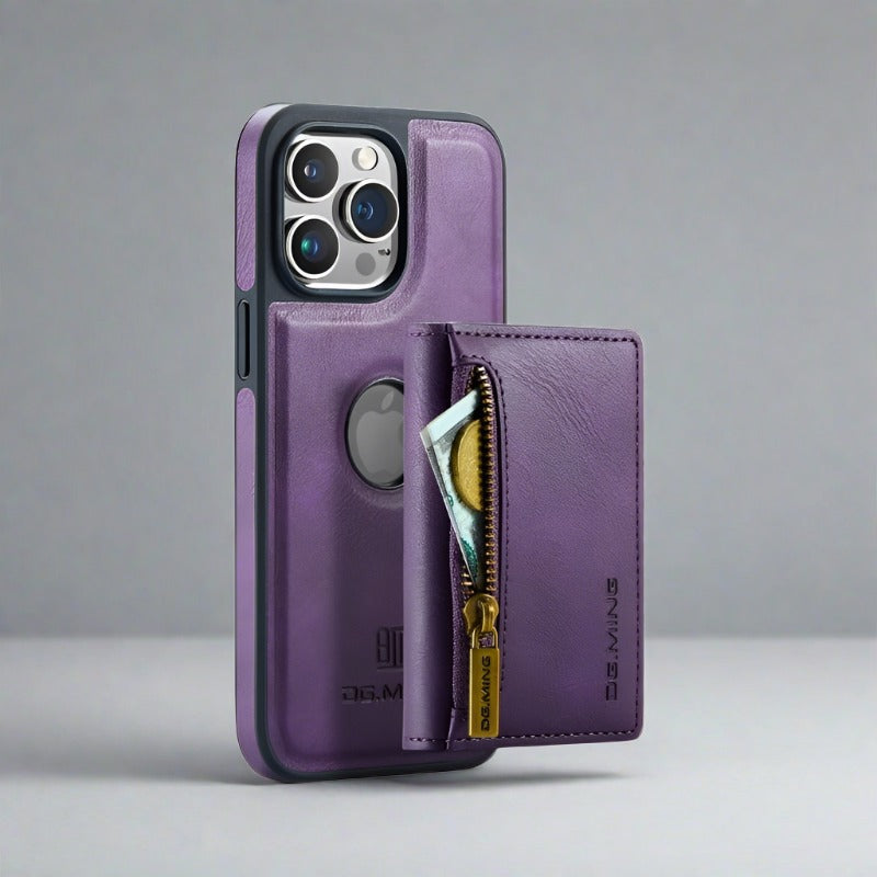 Leather iPhone Wallet Case | 2 In 1 Detachable Wallet Magnetic Cardholder-purple-Styleeo