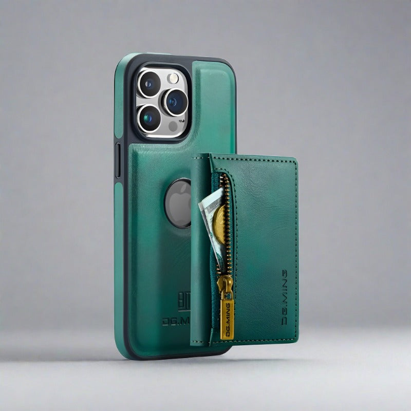 Leather iPhone Wallet Case | 2 In 1 Detachable Wallet Magnetic Cardholder-green-Styleeo