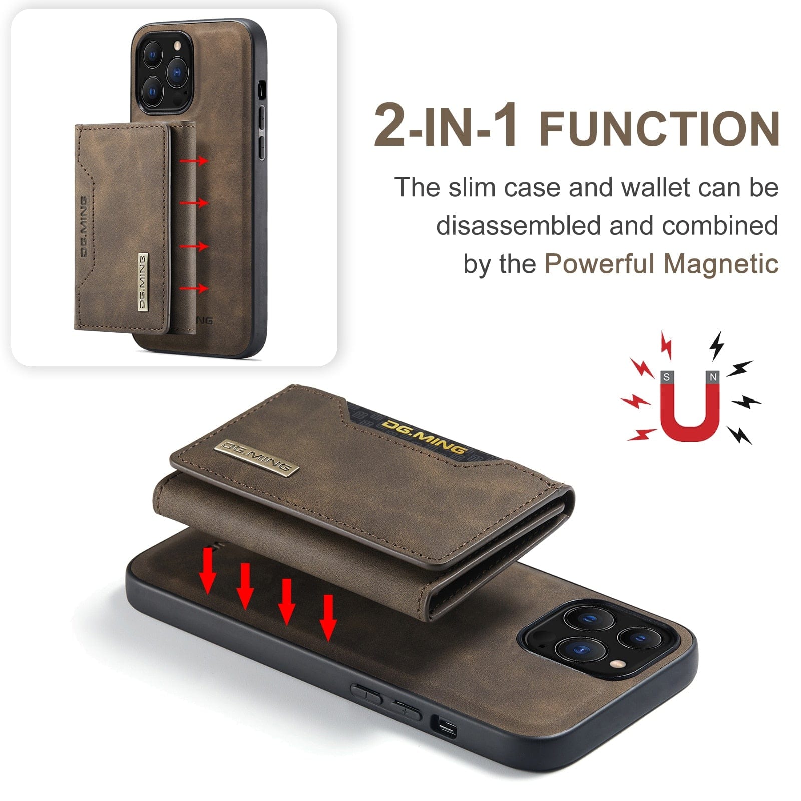 2 In 1 Detachable Magnetic Leather Wallet Case for iPhone 11/X/7/8/SE detachable wallet case for iphone Styleeo