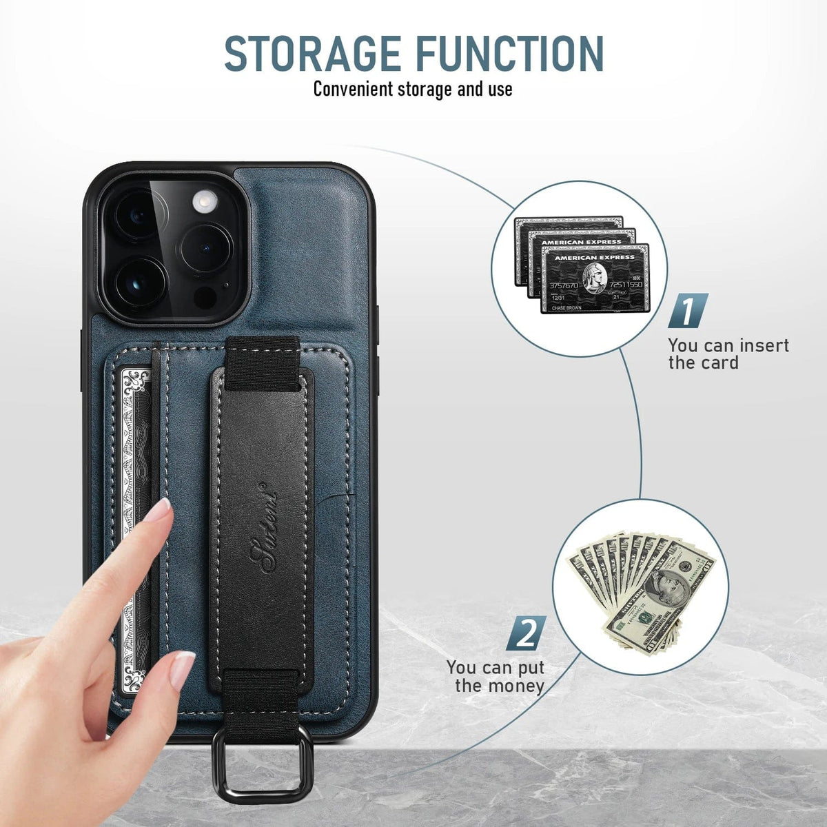 Leather iPhone Carholder Finger Grip Strap Case