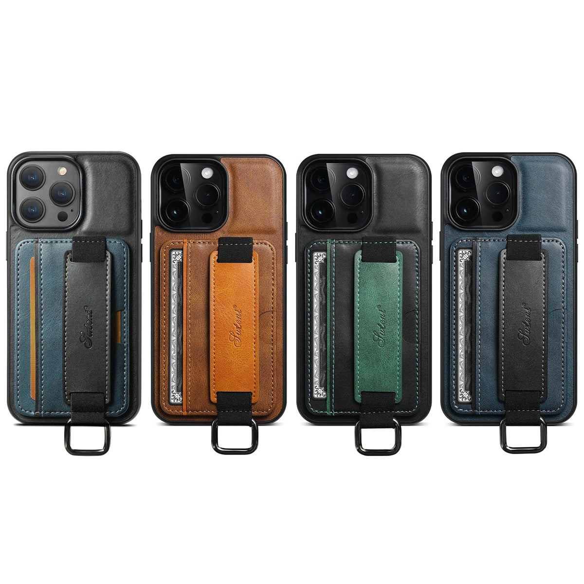 Leather iPhone Carholder Finger Grip Strap Case