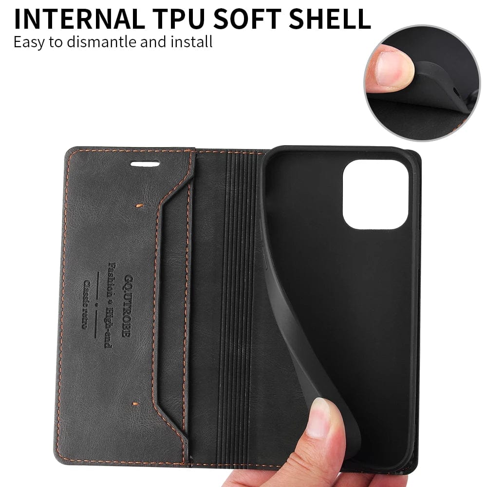 RFID Leather iPhone Magnetic Flip Cover Wallet Case