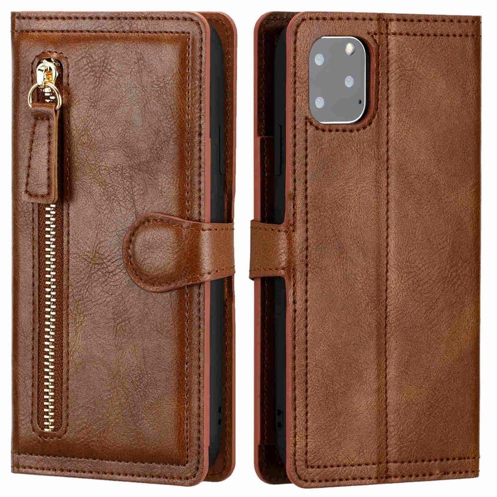 Leather Zipper Flip Wallet Case For iPhone X/8/7/6 For iPhone 6 / Brown Zipper Flip Wallet Case For iPhone X/8/7/6 Styleeo