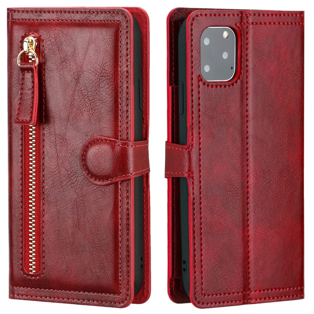 Leather Zipper Flip Wallet Case For iPhone X/8/7/6 For iPhone 6 / Red Zipper Flip Wallet Case For iPhone X/8/7/6 Styleeo
