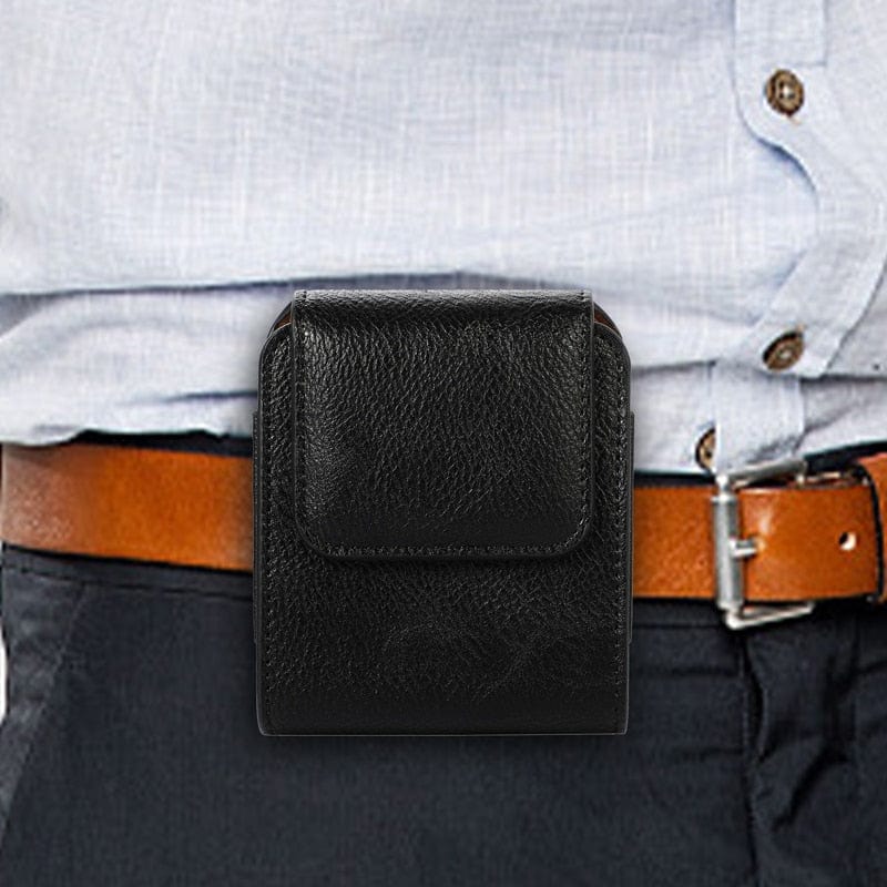 Flip Leather Belt Case For Samsung Galaxy Z Flip 3 & Motorola Razr 5G For Galaxy Z Flip 3 / Black Samsung Z Flip 3 Belt Case Styleeo
