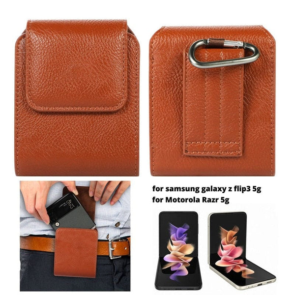 Flip Leather Belt Case For Samsung Galaxy Z Flip 3 & Motorola Razr 5G Samsung Z Flip 3 Belt Case Styleeo