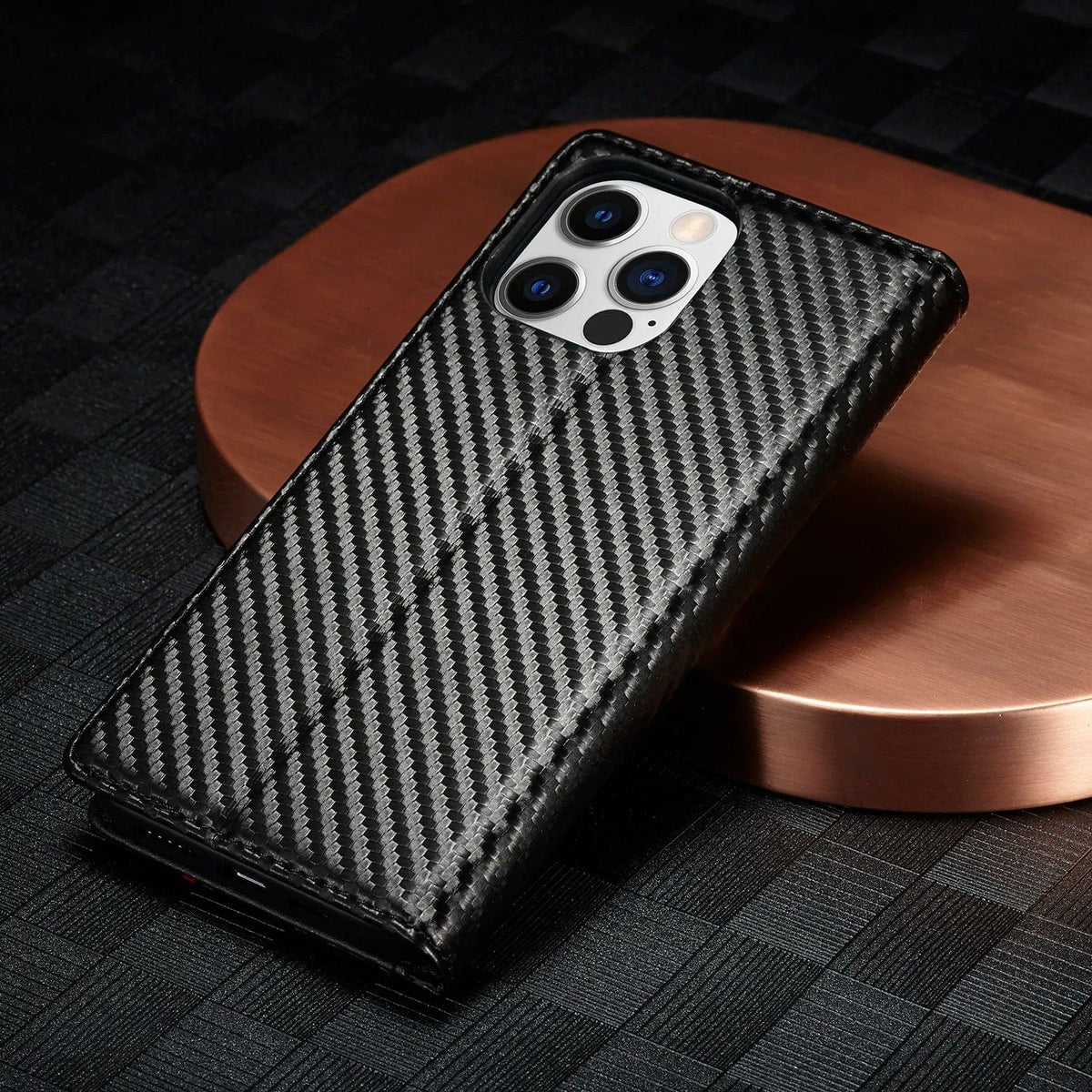 Luxury Carbon Fiber Leather Wallet Case For iPhone 15/15Pro/15ProMax/15Plus Styleeo