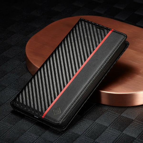 Luxury Carbon Fiber Leather Wallet Case For iPhone 15/15Pro/15ProMax/15Plus Styleeo
