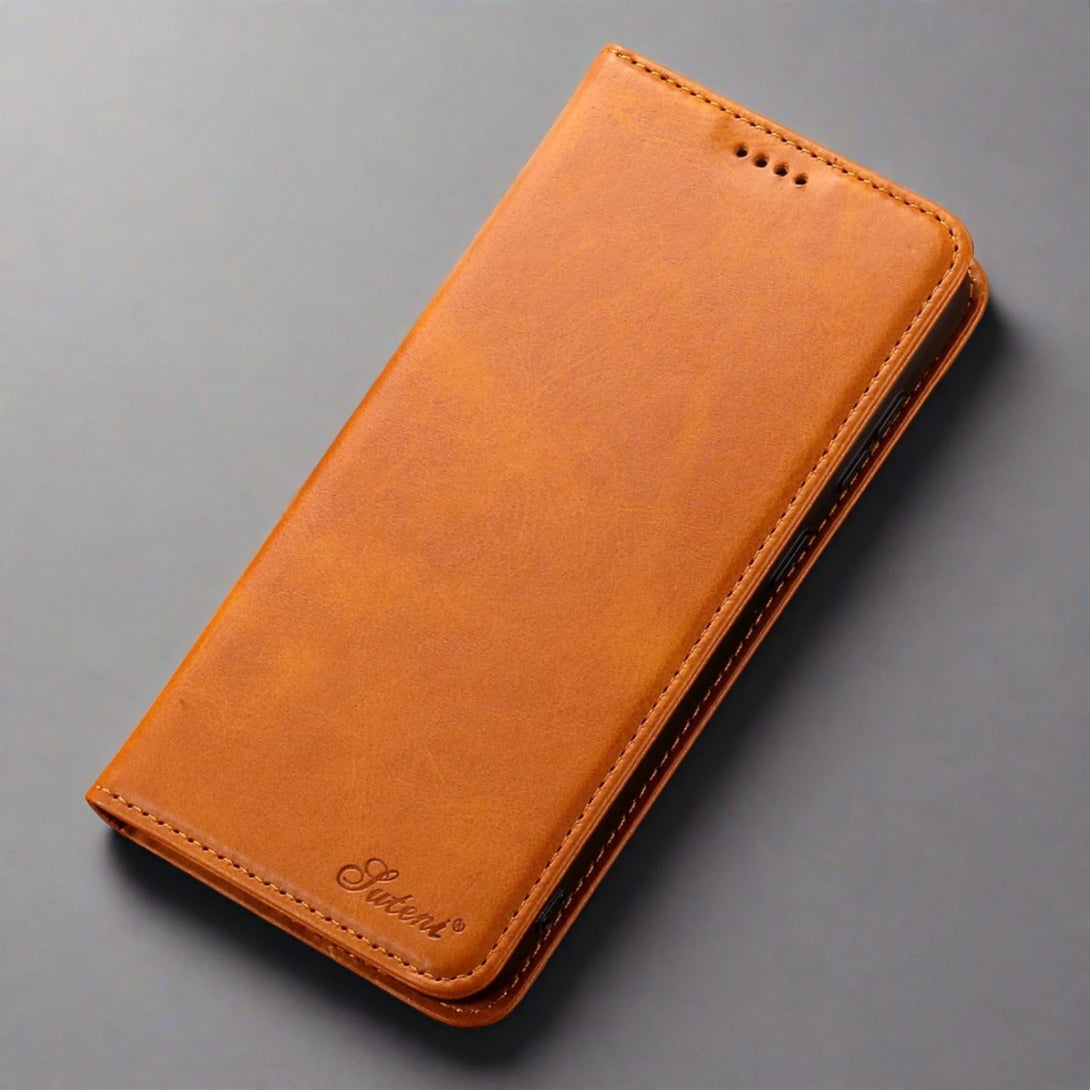 Samsung Phone Case | Luxury Leather Wallet Magnetic Cardholder-Khaki-Styleeo