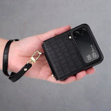 Anti-Fall Leather Case for Samsung Galaxy Z Flip 3 5G- With Hand Strap for Z Flip 3 / Black Samsung Z Flip 3 5g Cases Styleeo