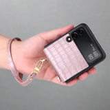 Anti-Fall Leather Case for Samsung Galaxy Z Flip 3 5G- With Hand Strap for Z Flip 3 / Pink Samsung Z Flip 3 5g Cases Styleeo