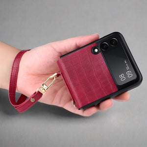 Anti-Fall Leather Case for Samsung Galaxy Z Flip 3 5G- With Hand Strap for Z Flip 3 / Red Samsung Z Flip 3 5g Cases Styleeo