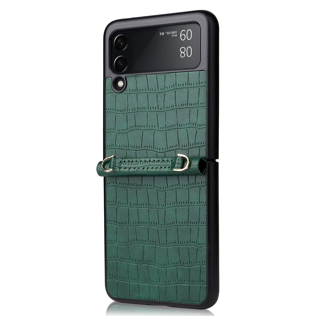 Anti-Fall Leather Case for Samsung Galaxy Z Flip 3 5G - With Hand Strap Samsung Z Flip 3 5g Cases Styleeo