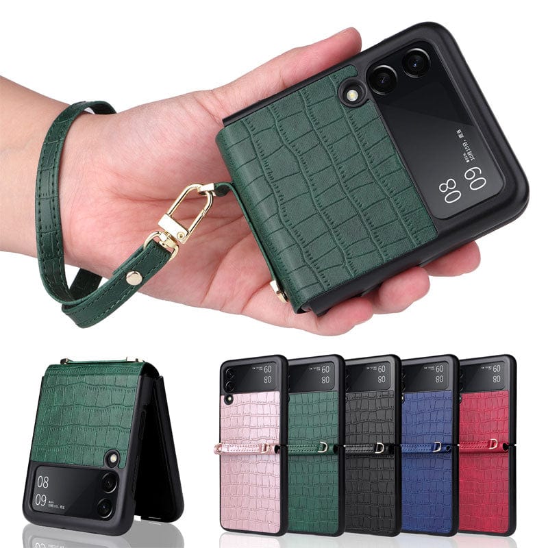 Anti-Fall Leather Case for Samsung Galaxy Z Flip 3 5G - With Hand Strap Samsung Z Flip 3 5g Cases Styleeo