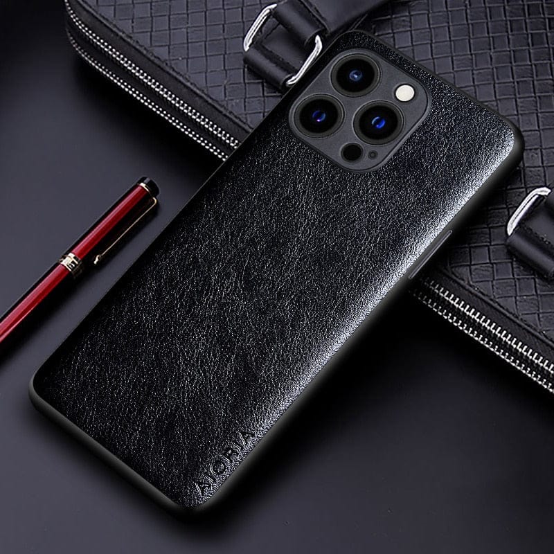 Luxury Premium Leather Case for iPhone 12/11/X/7/6 Series iPhone 12 / Black Styleeo