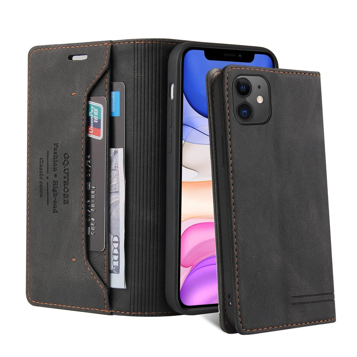 RFID Blocking Magnetic iPhone Leather Flip Cover Wallet Case