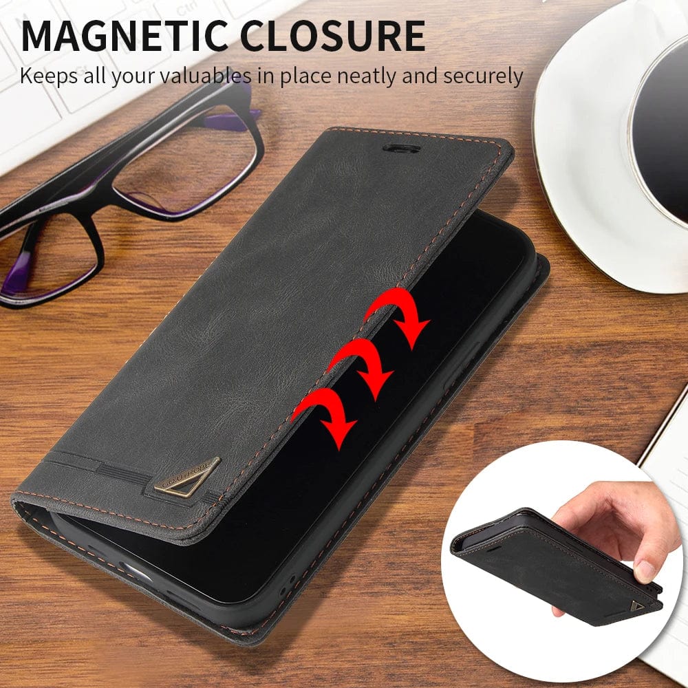 RFID Blocking Magnetic iPhone Leather Flip Cover Wallet Case