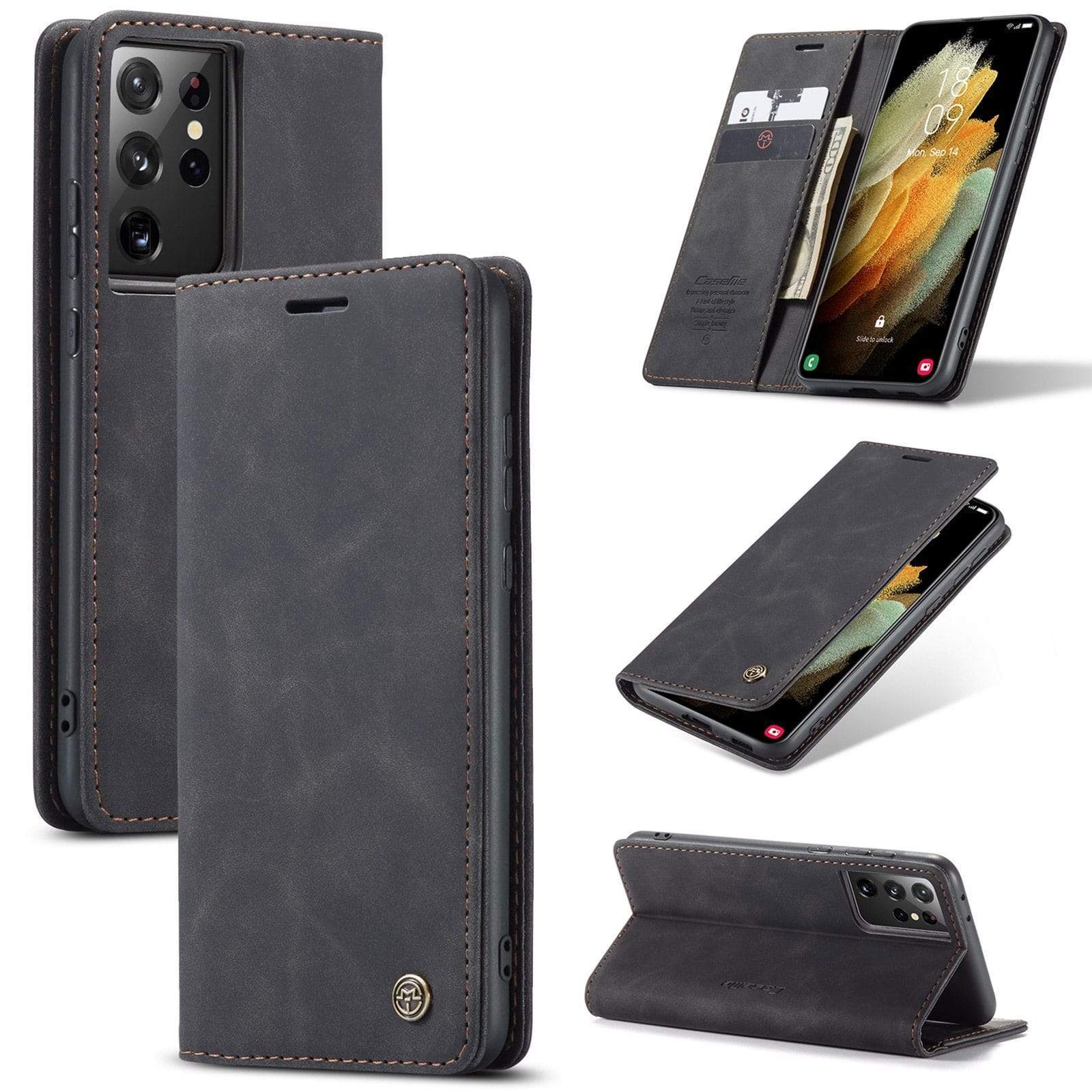 Luxury Magnetic Wallet Case For Samsung Galaxy S21 Series Leather Flip Wallet Case For Samsung S21 Styleeo
