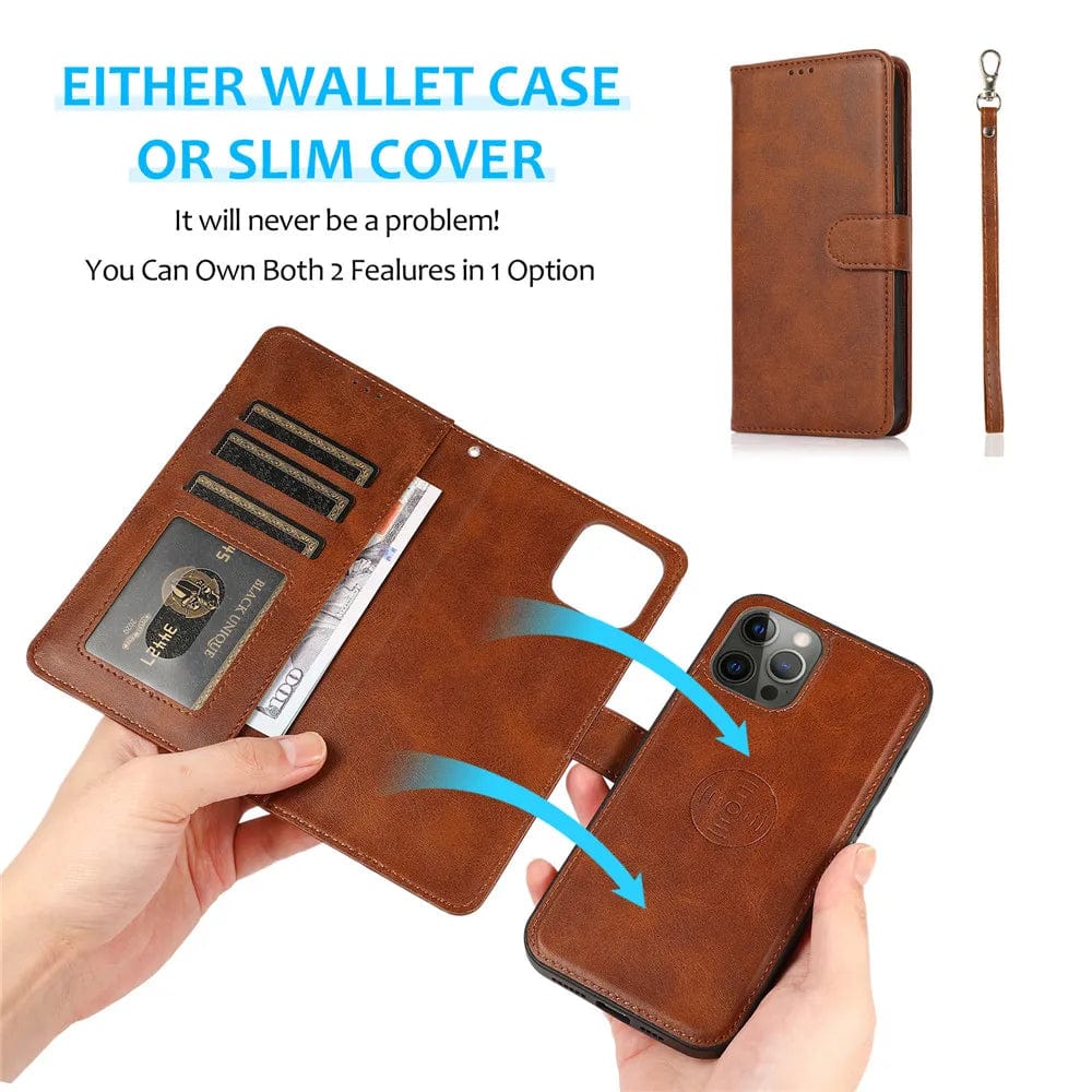 2 In 1 Detachable Magnetic Leather Wallet Case For iPhone 15/15Pro/15ProMax/15Plus Luxury Magnetic iPhone 15 Wallet Case Styleeo