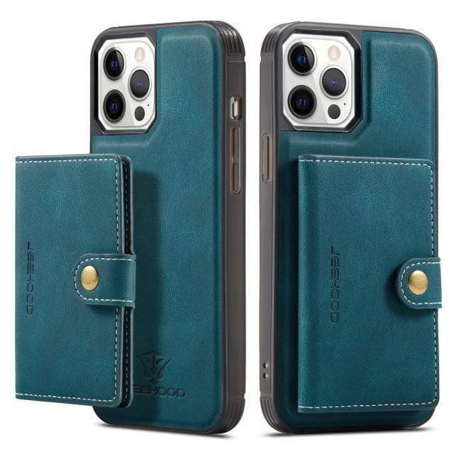 Magnetic Detachable iPhone Wallet Case For iPhone 12 ProMax / Blue JEEHOOD Magnetic Detachable iPhone Wallet Case Styleeo