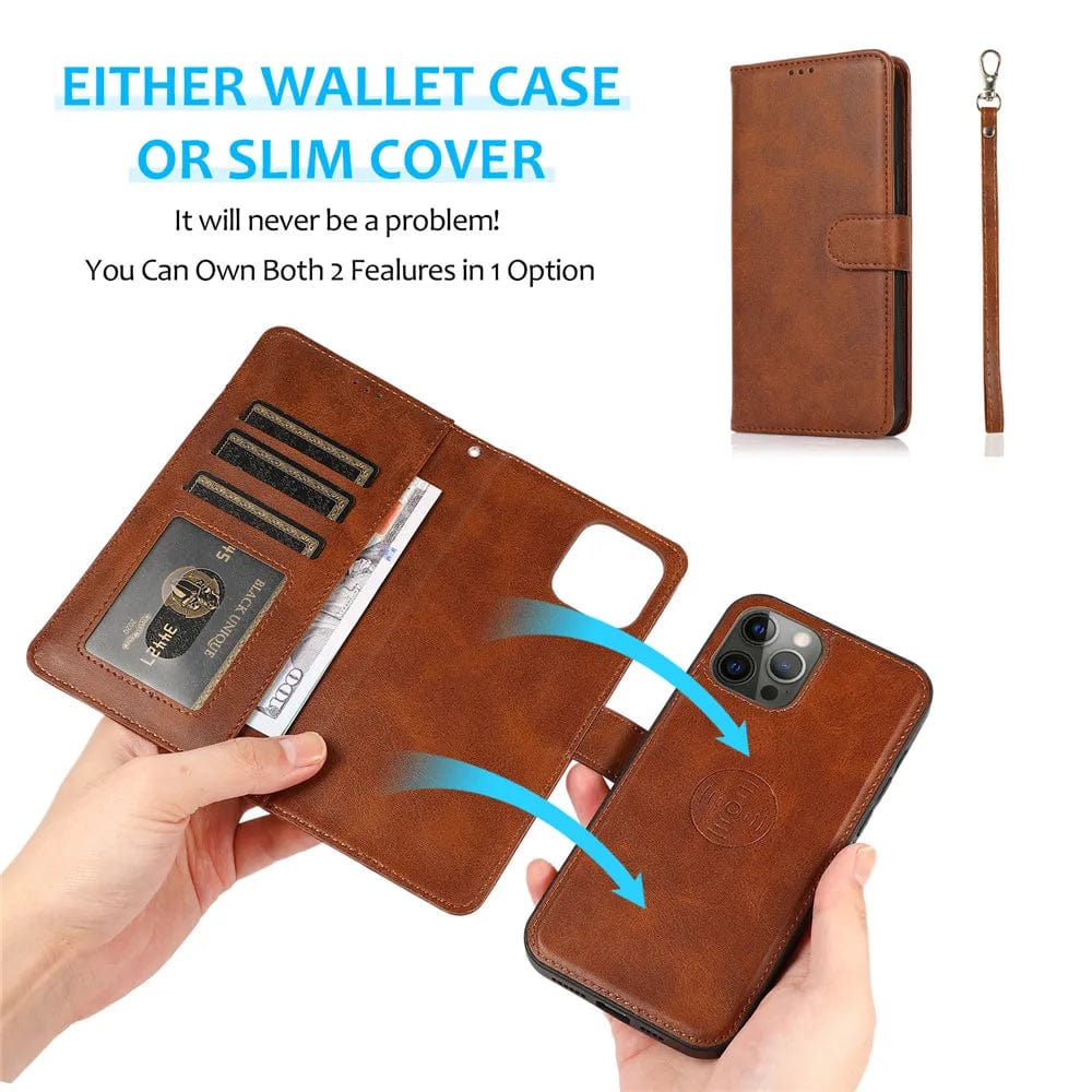 2 In 1 Detachable Magnetic Leather Wallet Case For iPhone 11/X/8/7 Series Detachable Magnetic Leather iPhone 11/X/8/7 Wallet Case Styleeo