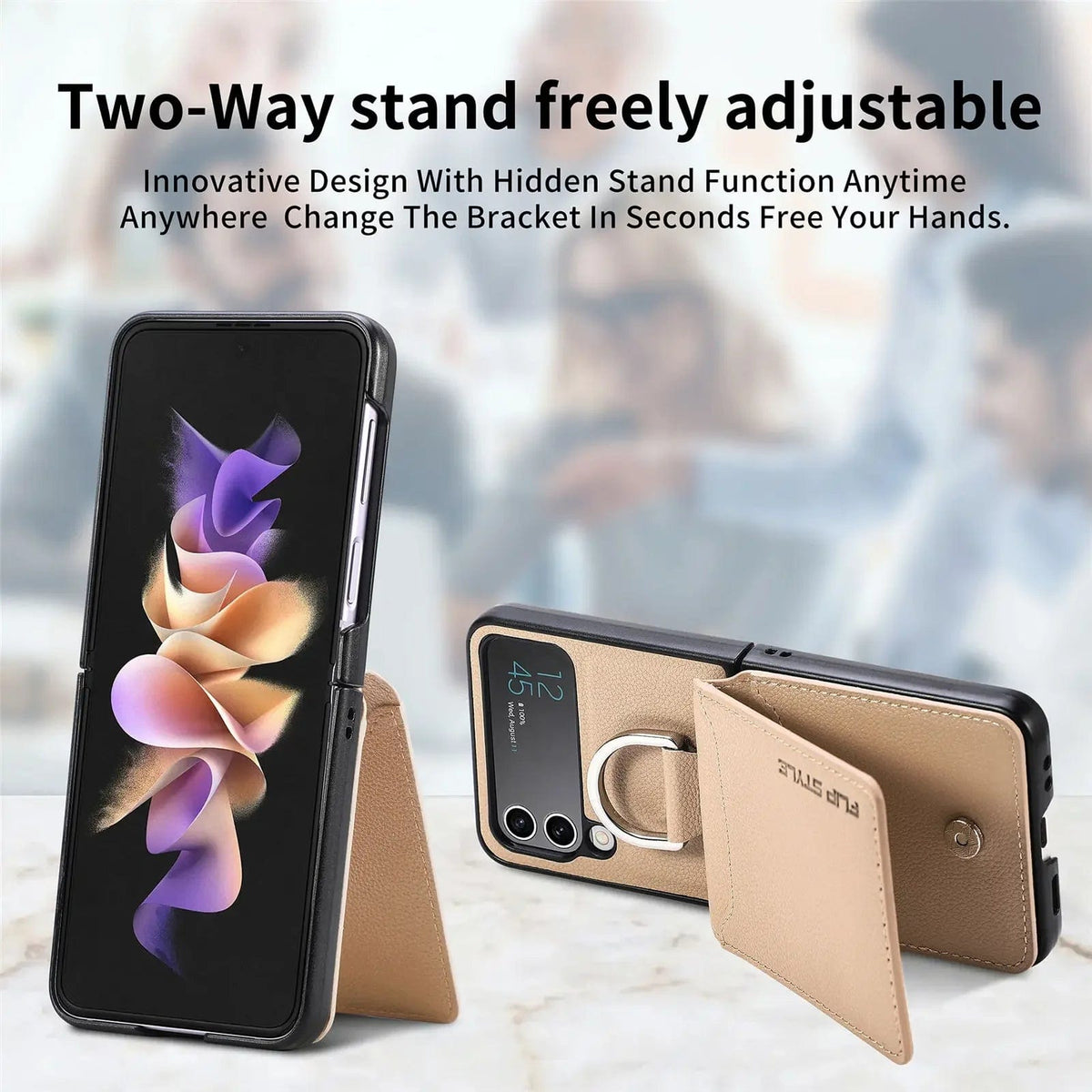 Magnetic Leather Cardholder Samsung Z Flip Ring Holder Case