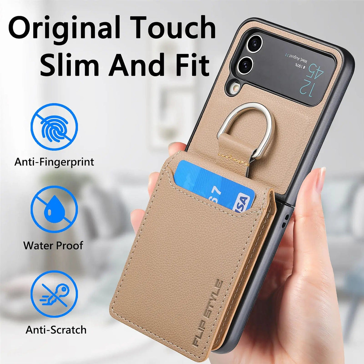 Magnetic Leather Cardholder Samsung Z Flip Ring Holder Case