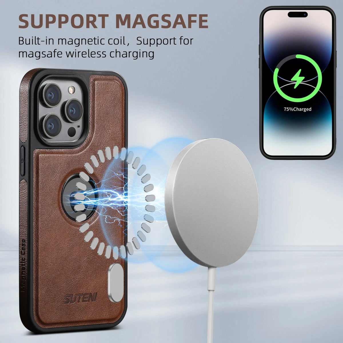 Magnetic MagSafe iPhone Leather Wireless Charging Case