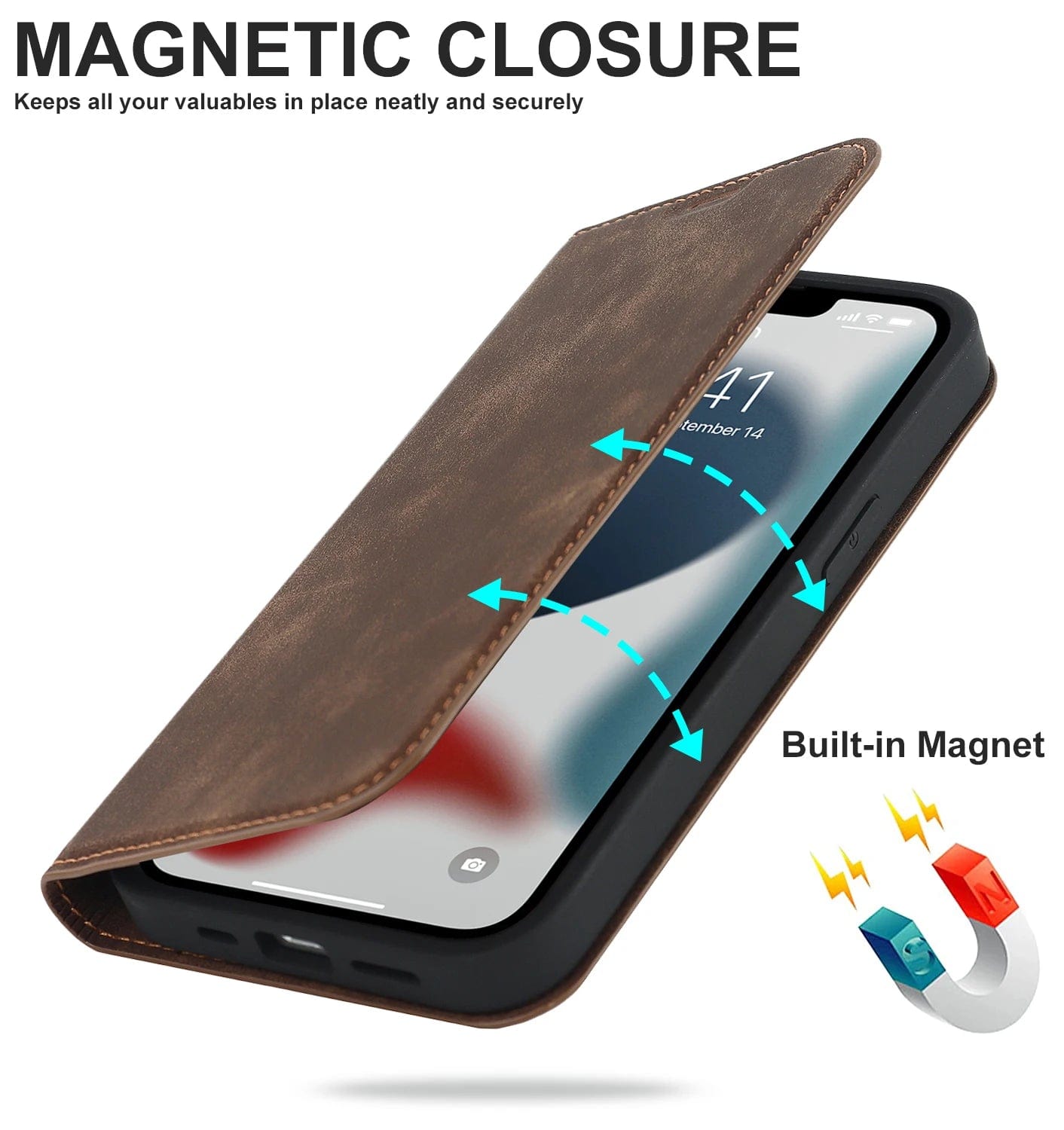 MagSafe Flip Cover iPhone Wallet Case | Leather Magnetic Cardholder - Styleeo