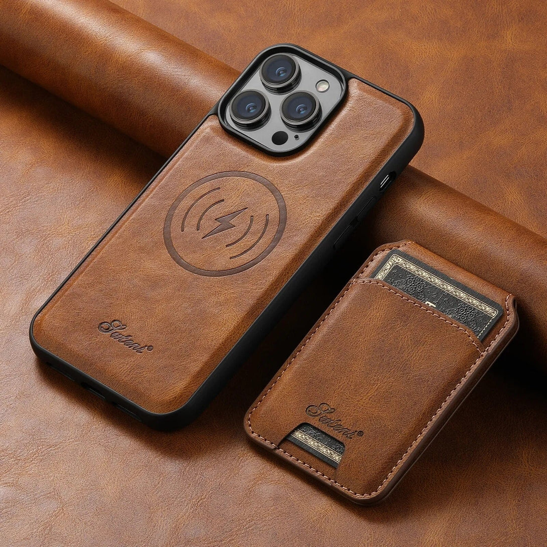 MagSafe Card Holder iPhone 15 Wallet Case | Luxury Magnetic Leather Brown / For iPhone 15 Styleeo