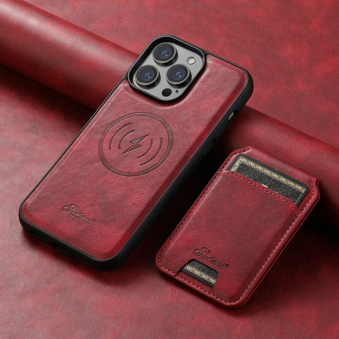 MagSafe Card Holder iPhone 15 Wallet Case | Luxury Magnetic Leather Red / For iPhone 15 Styleeo