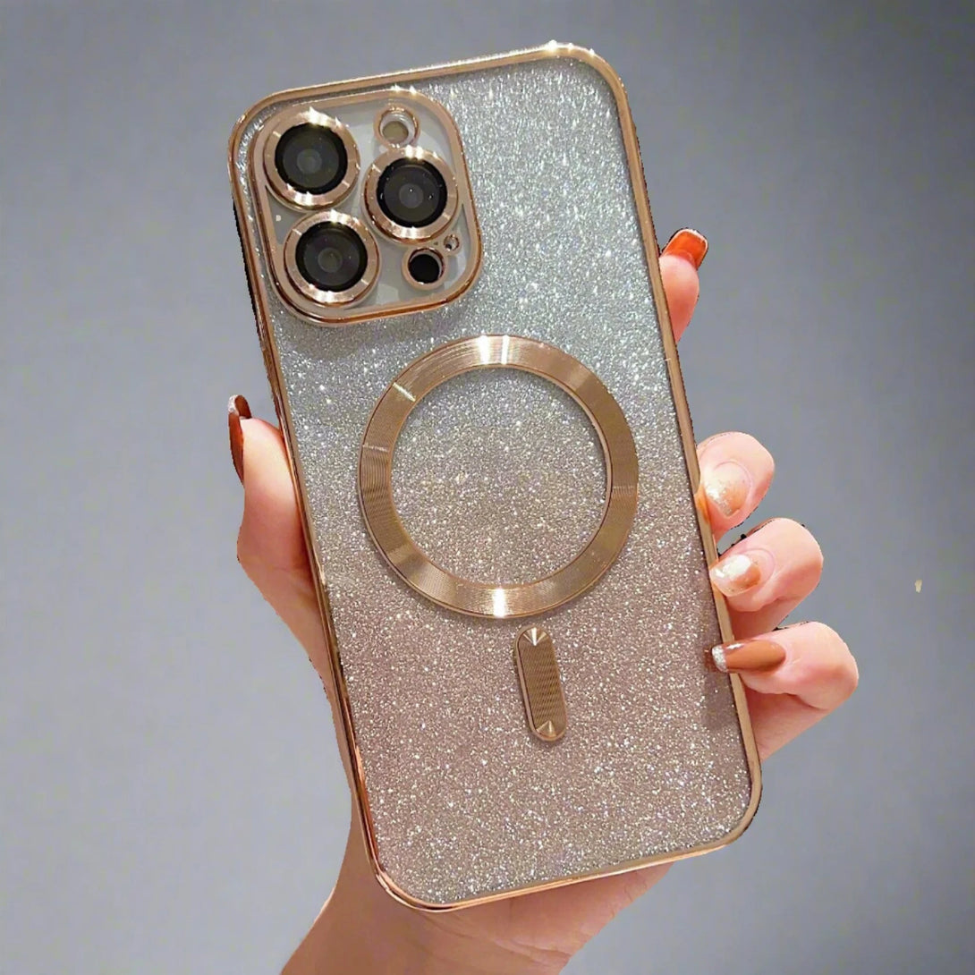 MagSafe iPhone Clear Case | Plating Gradient Glitter Cover For iphone 15 / Gold Glitter Clear Case For iPhone 13/12/11 Styleeo