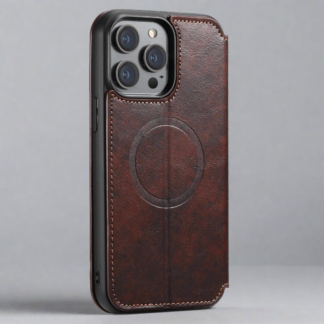 MagSafe Leather Flip Kickstand Card Wallet Case For iPhone 14/13/12 Brown / For iPhone 12 Styleeo