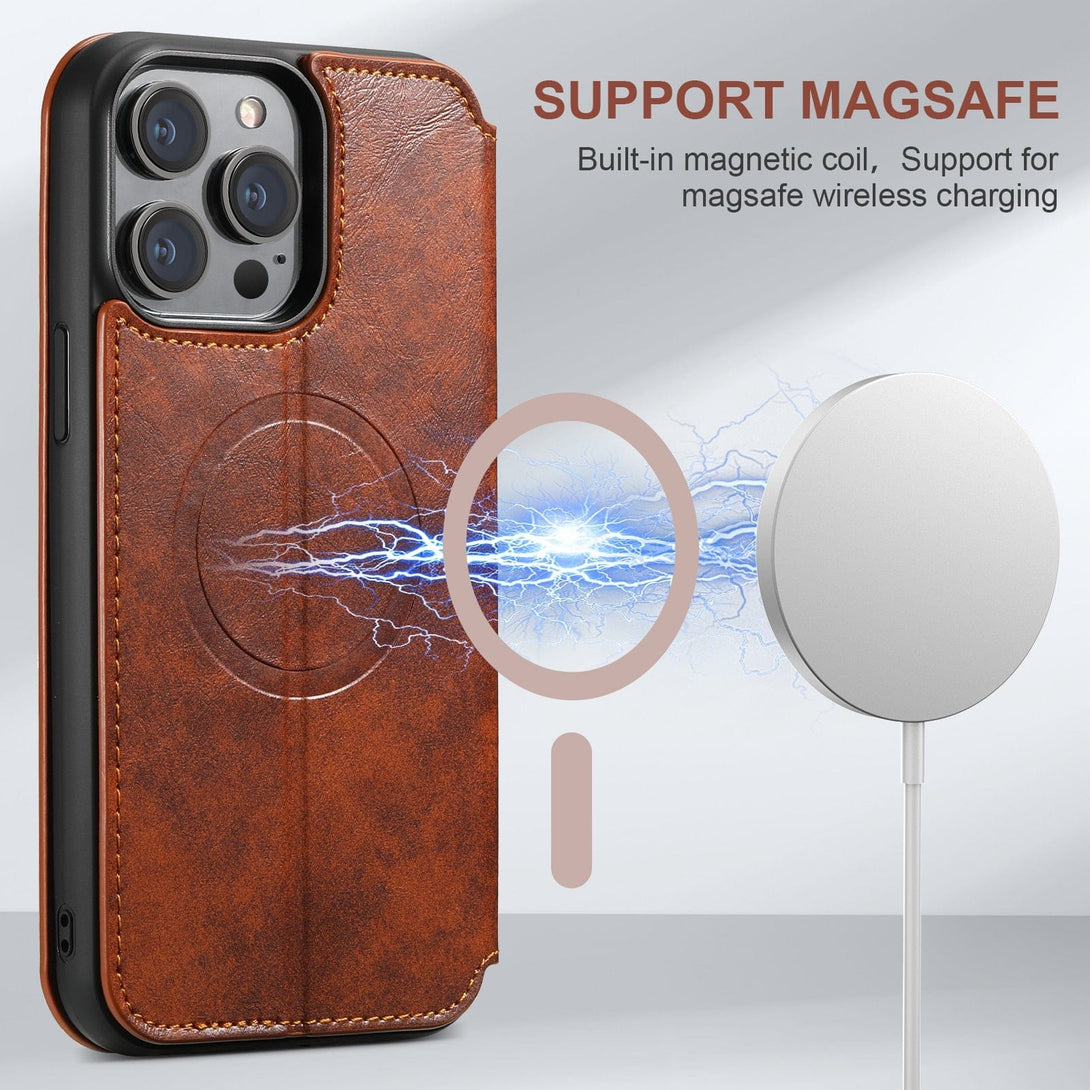 MagSafe Leather Flip Kickstand Card Wallet Case For iPhone 14/13/12 Styleeo