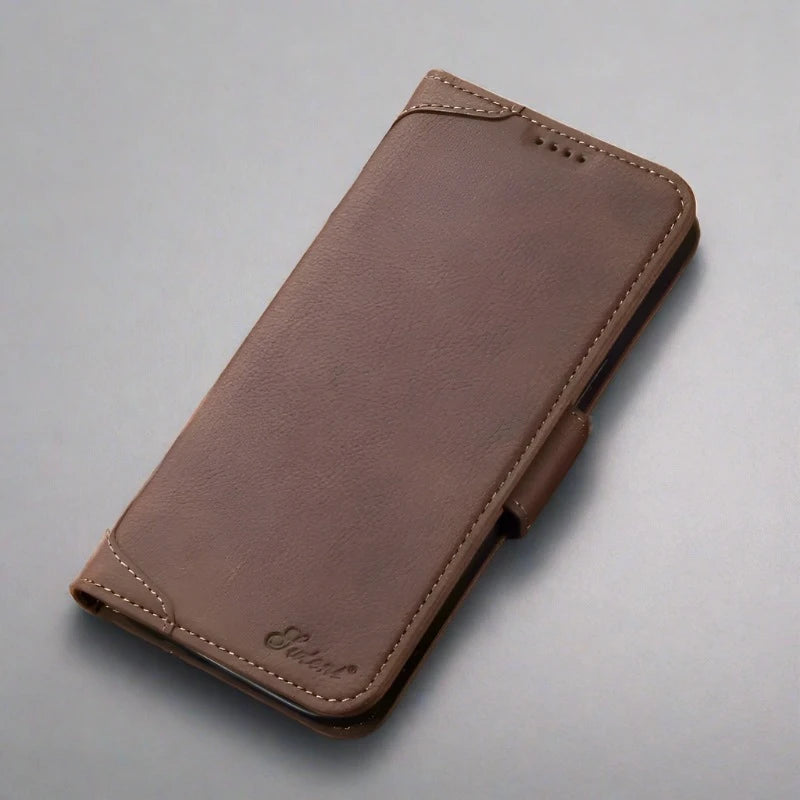 iPhone 15 leather wallet case -brown-styleeo