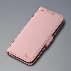 iPhone 15 flip leather wallet case-pink-styleeo