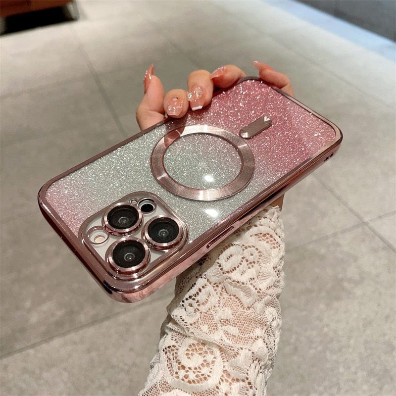 MagSafe Plating Gradient Glitter Clear Case For iPhone 14/14Pro/14ProMax/14Plus For iPhone 14 / pink Styleeo