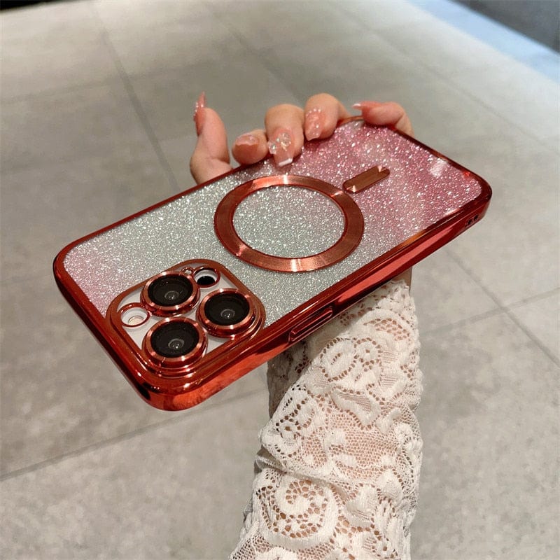 MagSafe Plating Gradient Glitter Clear Case For iPhone 14/14Pro/14ProMax/14Plus For iPhone 14 / red Styleeo