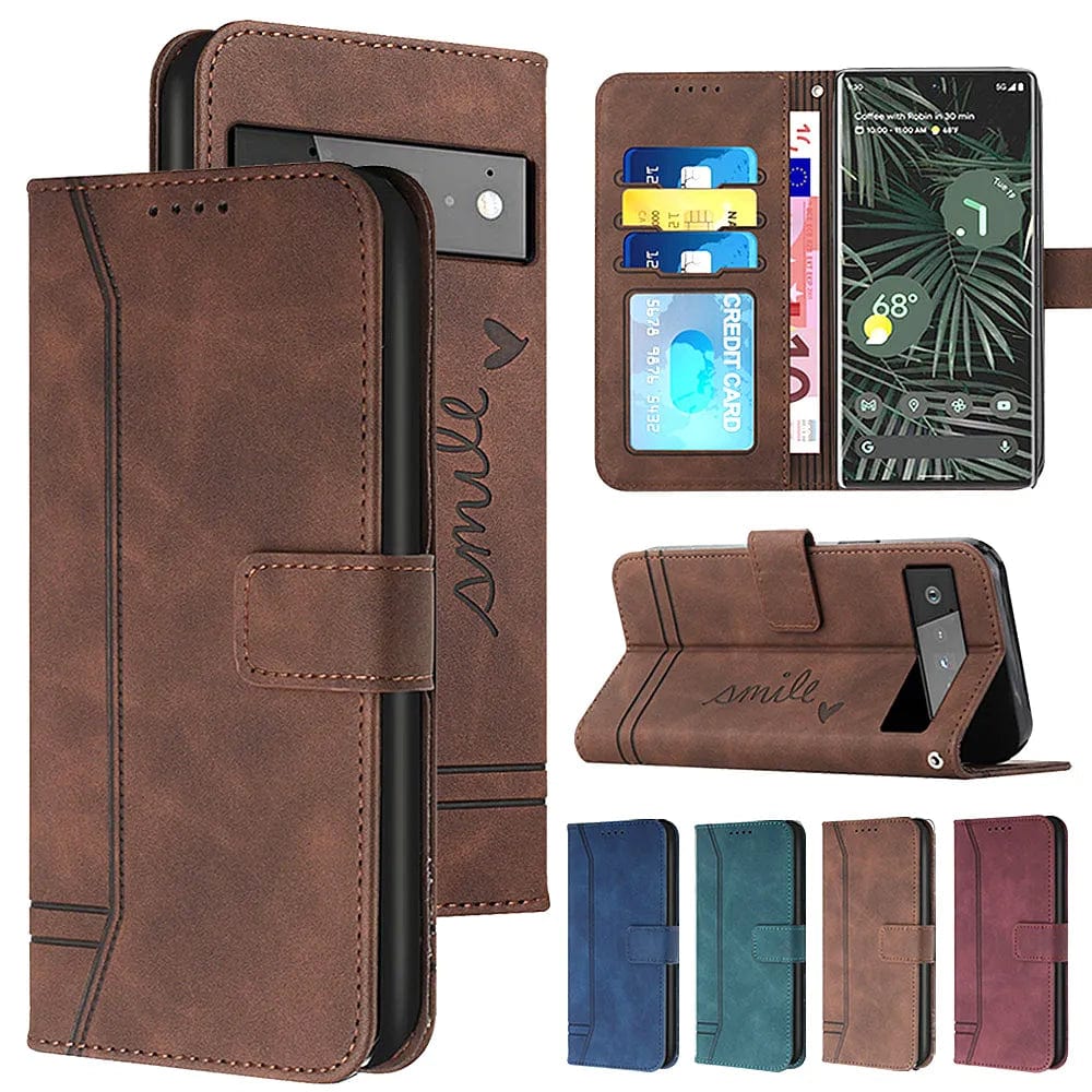 Matte Leather Google Pixel 8/7/6 Wallet Cases | Magnetic Flip Cardholder Cover