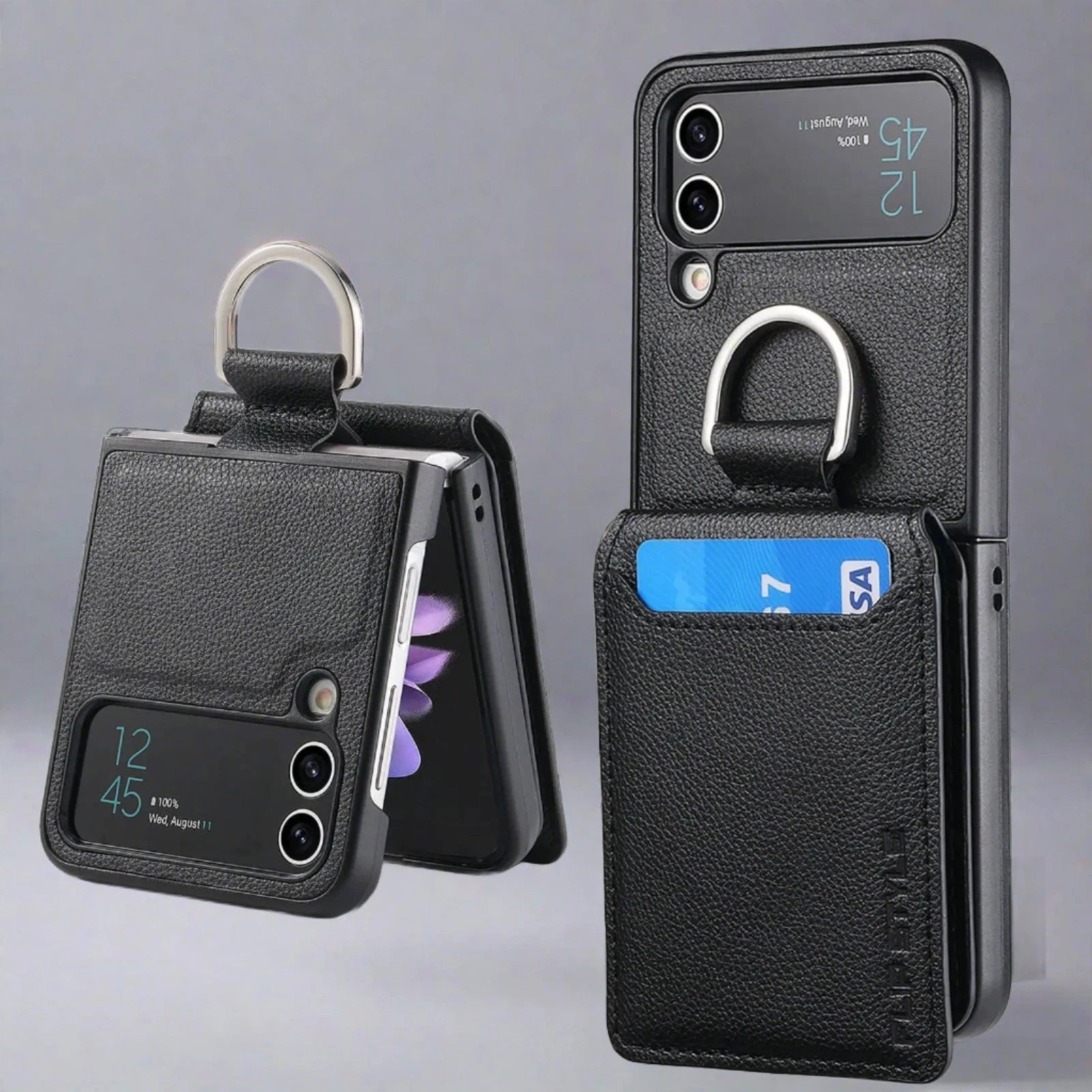 PU Leather Wallet Case For Samsung Z Flip 4/Z Flip 3 For Galaxy Z Flip4 / Black PU Leather Wallet Case For Samsung Z Flip 4/Z Flip 3 Styleeo