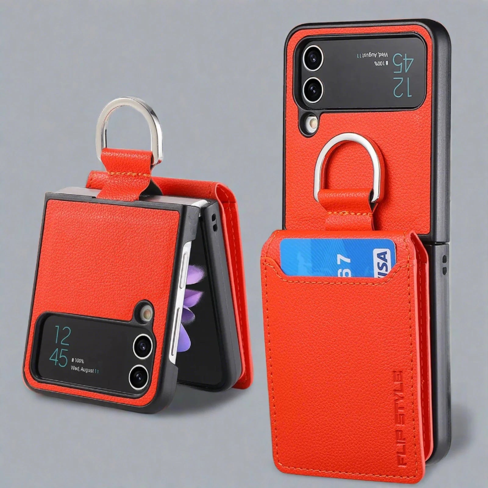 PU Leather Wallet Case For Samsung Z Flip 4/Z Flip 3 For Galaxy Z Flip4 / Orange PU Leather Wallet Case For Samsung Z Flip 4/Z Flip 3 Styleeo