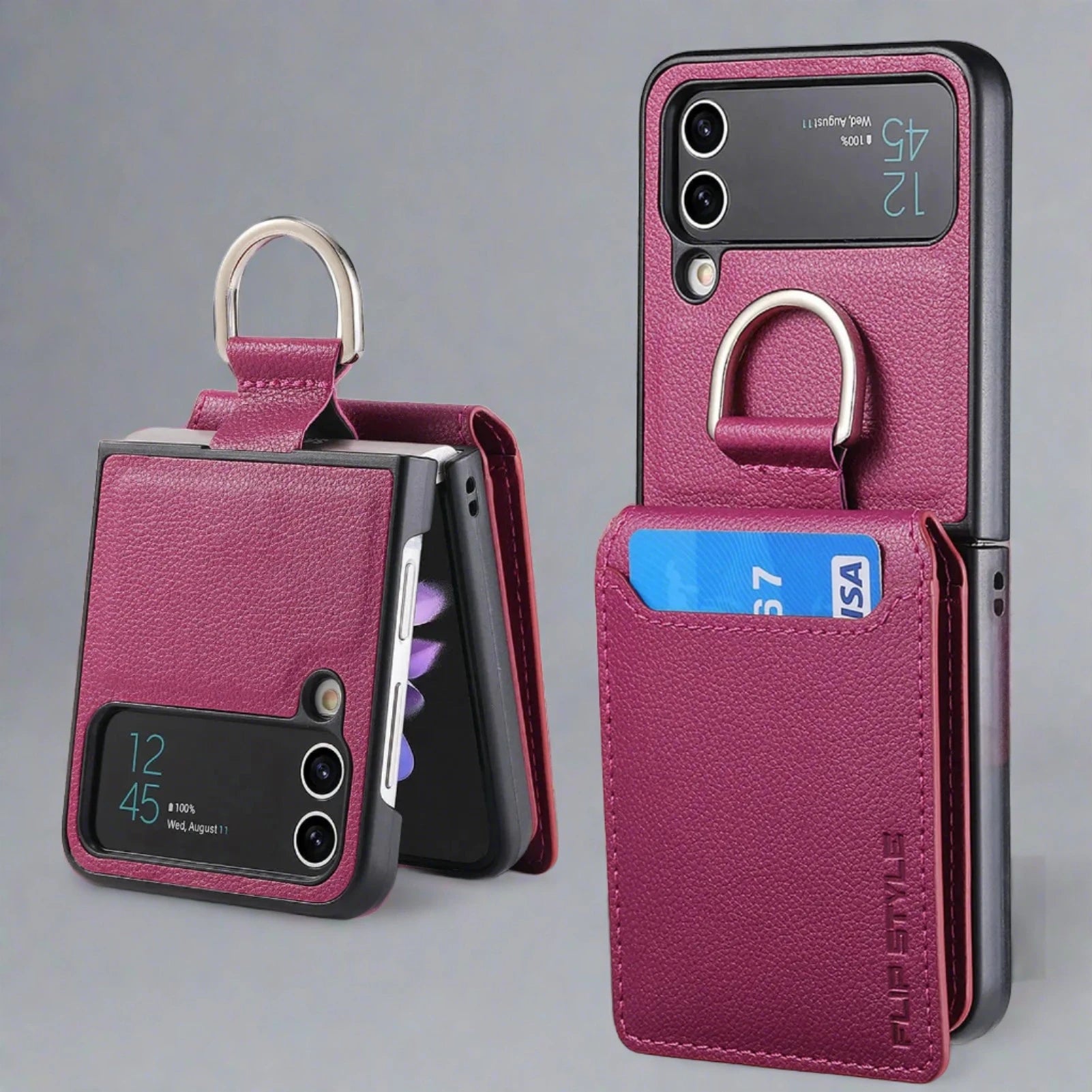PU Leather Wallet Case For Samsung Z Flip 4/Z Flip 3 For Galaxy Z Flip4 / Purple PU Leather Wallet Case For Samsung Z Flip 4/Z Flip 3 Styleeo
