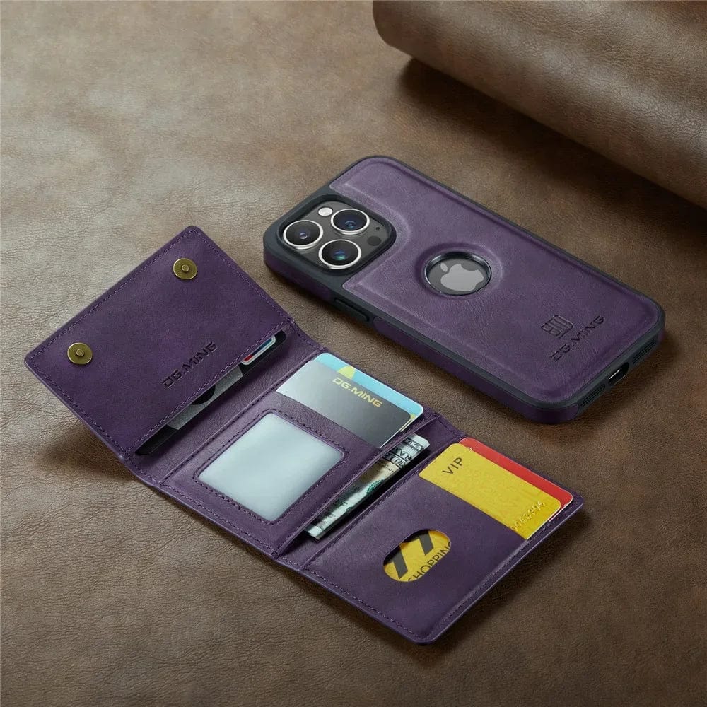 RFID iPhone Wallet Case | Detachable Magnetic Leather Carholder Shockproof Cover