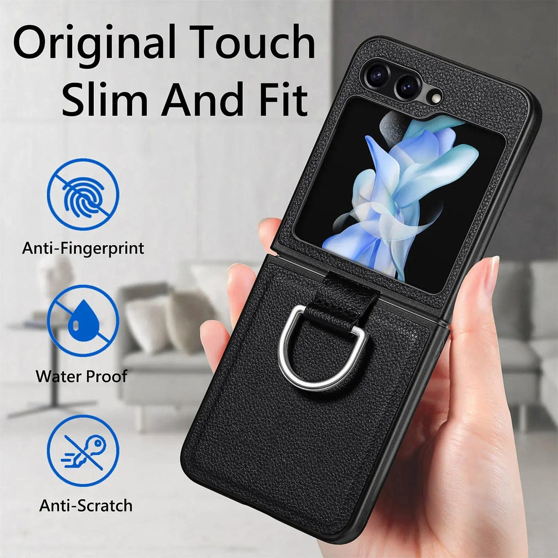 Ring Holder Leather Samsung Z Flip Case - Styleeo