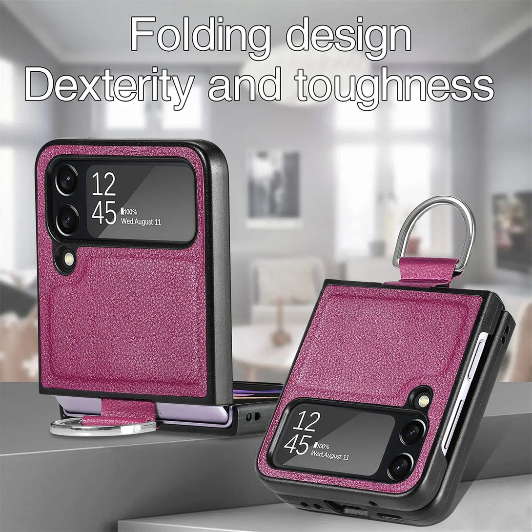 Ring Holder Leather Samsung Z Flip Case - Styleeo