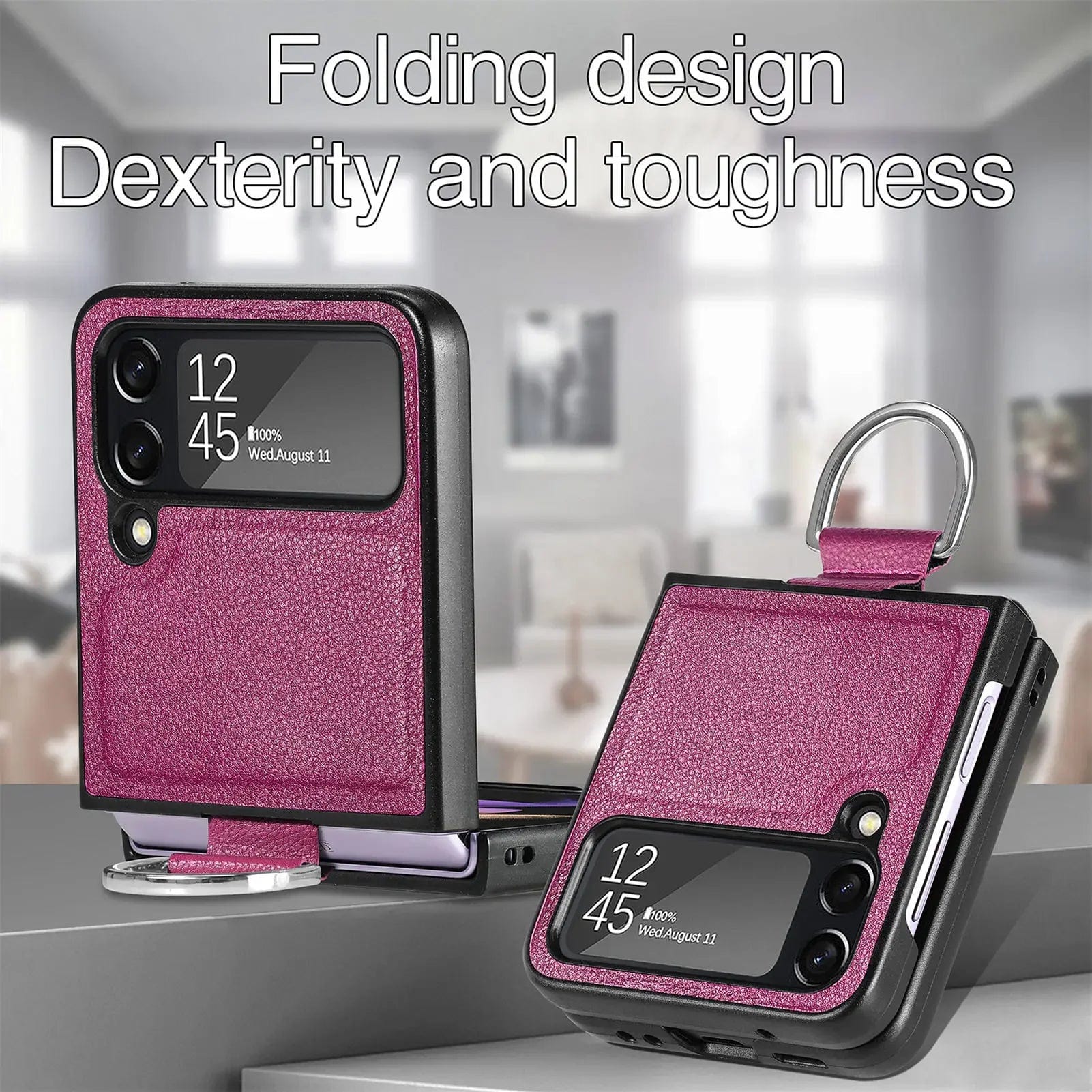 Ring Holder Leather Samsung Z Flip Case - Styleeo