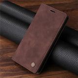 Samsung Leather Flip Wallet Case-Brown-Styleeo