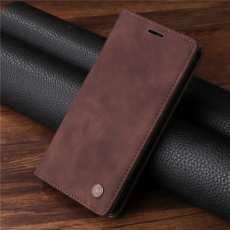 Samsung Leather Flip Wallet Case-Brown-Styleeo